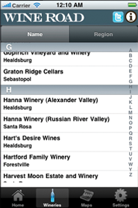 Screenshot of WineRoad App contacts