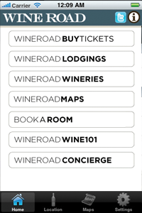 Screenshots of homepage of WineRoad App