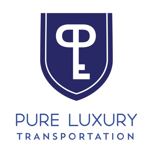 Pure Luxury Transportation Logo. White background Navy text