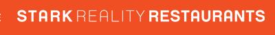 Stark Reality Restaurants Logo. Orange Background, bold white text