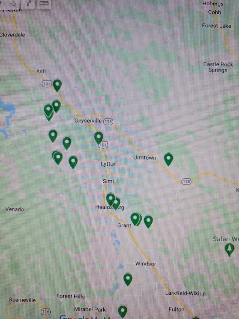 Google Map of Wineries who make Rhone Varietals.